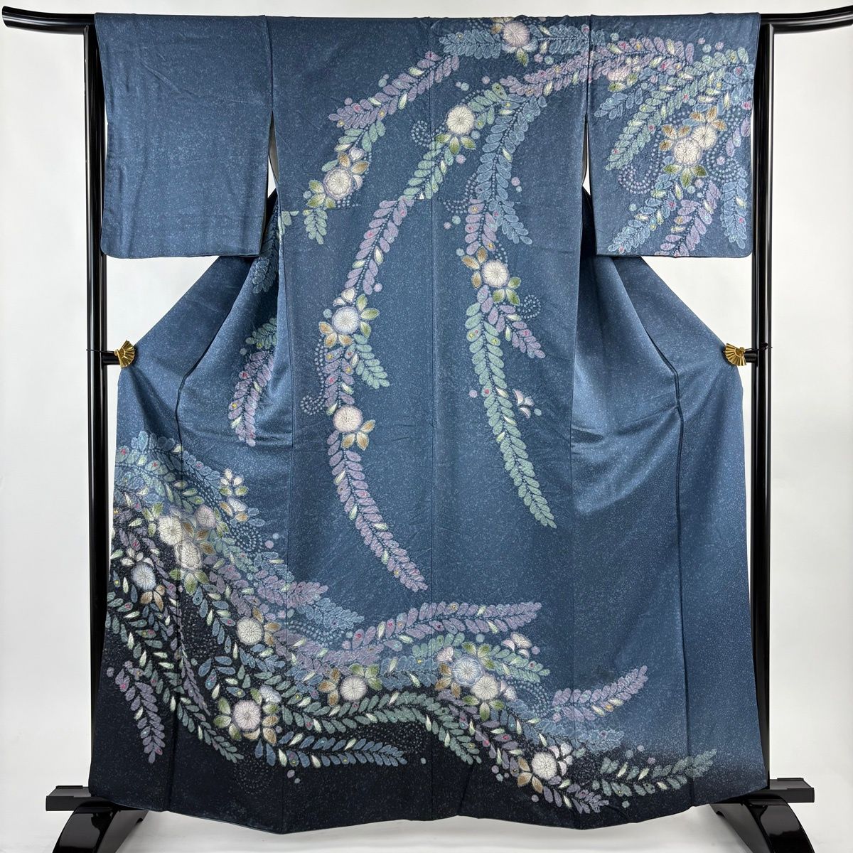 訪問着 身丈162 cm 裄丈64 M 袷 辻が花 青灰色 正絹 名品