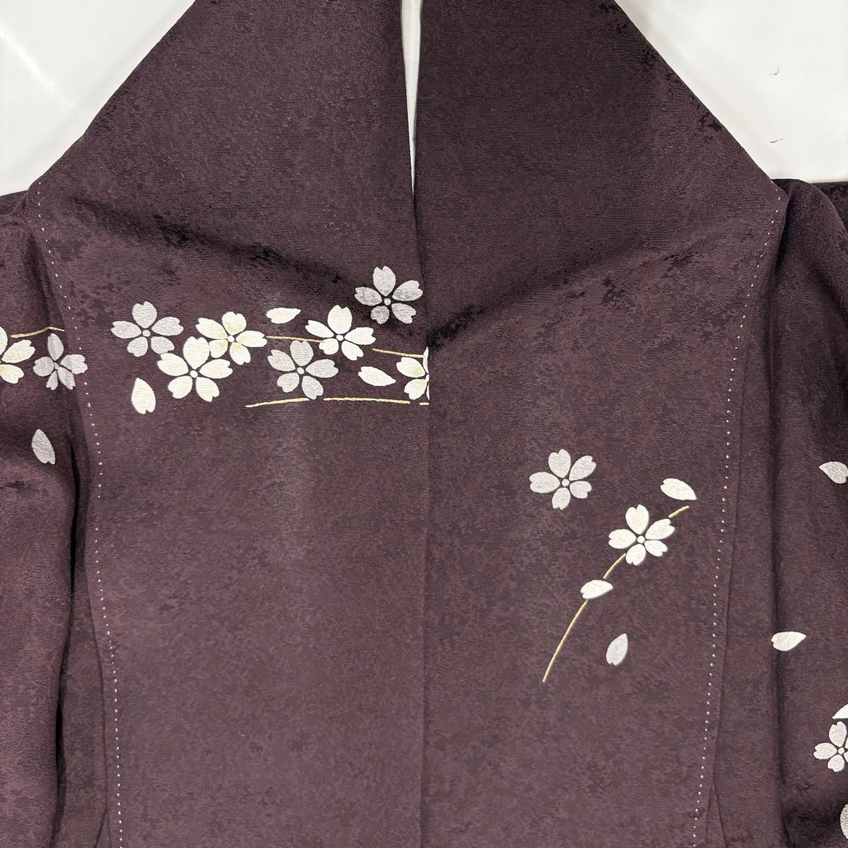  訪問着 身丈152 cm 裄丈64 M 袷 桜 地紋 金彩 ぼかし 茶紫 正絹 名品 訪問着 付け下げ 着物