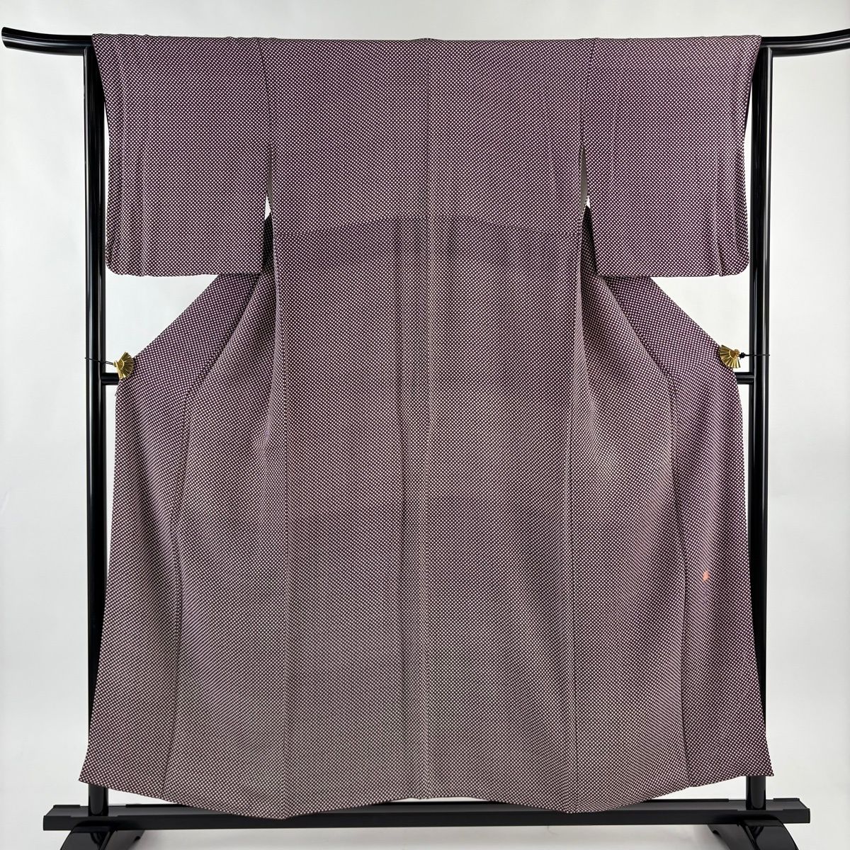 小紋 身丈153.5 cm 裄丈62 S 袷 落款 ドット 縮緬 小豆色 正絹 名品