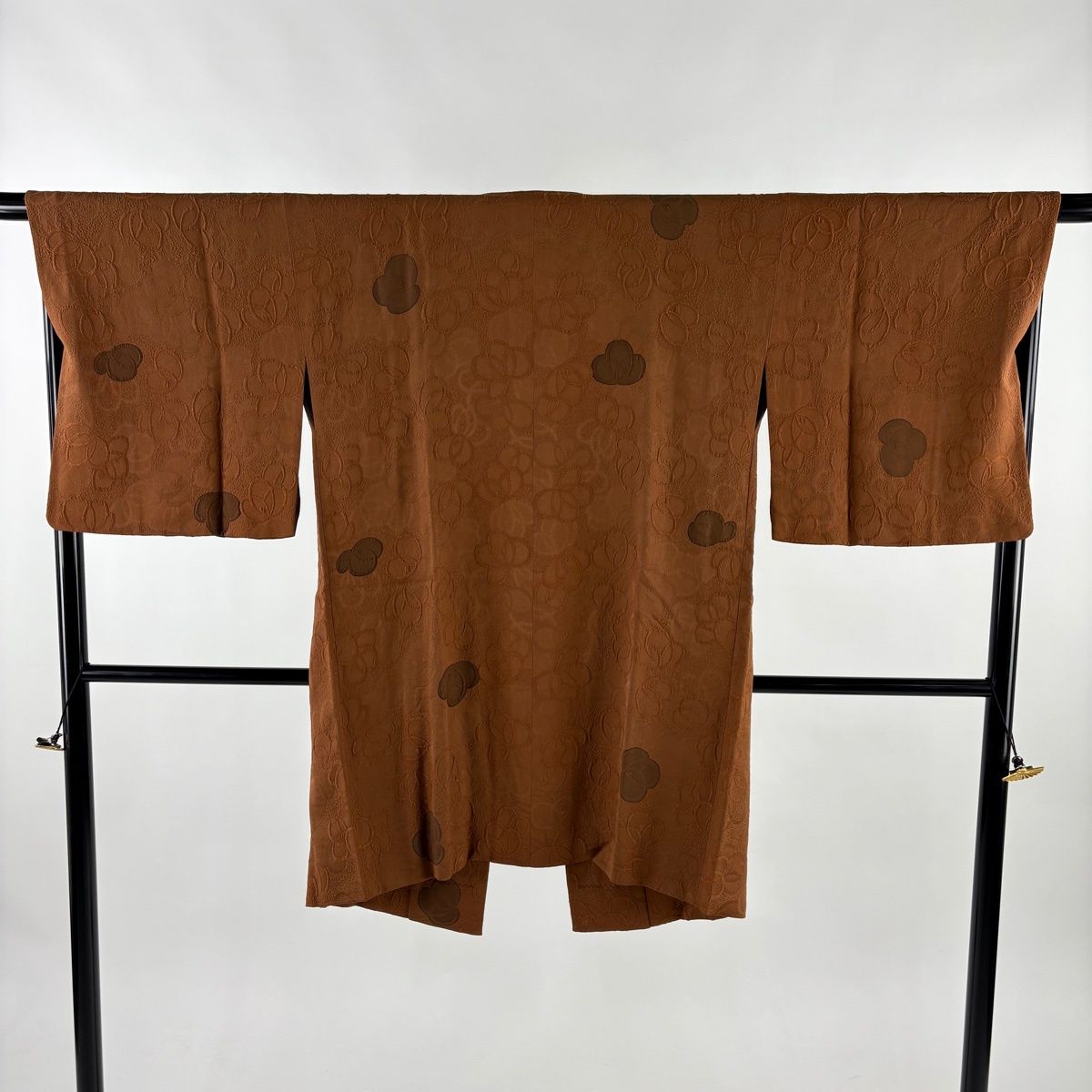 道中着 身丈98.5 cm 裄丈67 M 和装コート 葉柄 地紋 茶色 正絹 秀品