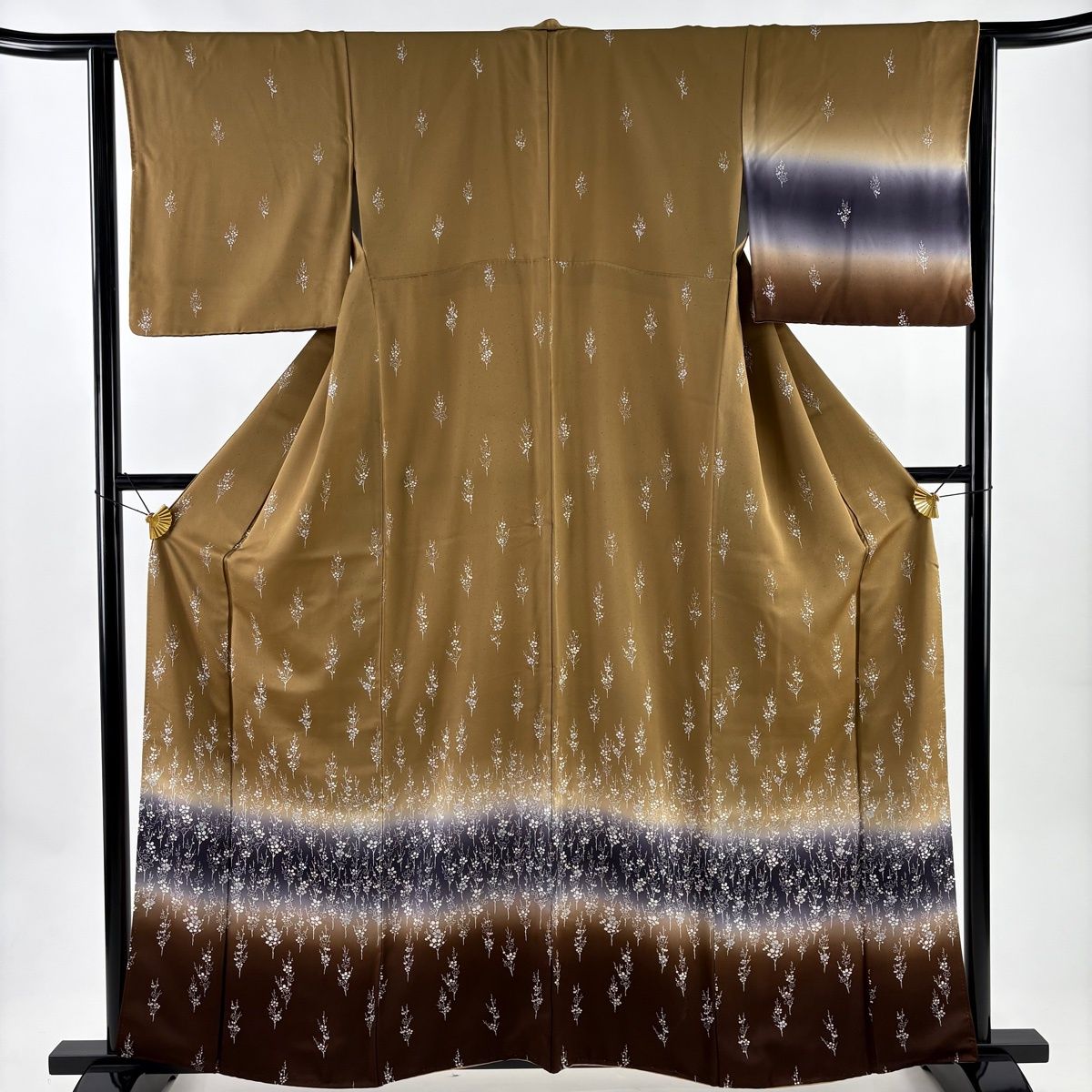 付下げ 身丈160 cm 裄丈63.5 S 袷 枝梅 ぼかし 染め分け 茶色 正絹 秀品