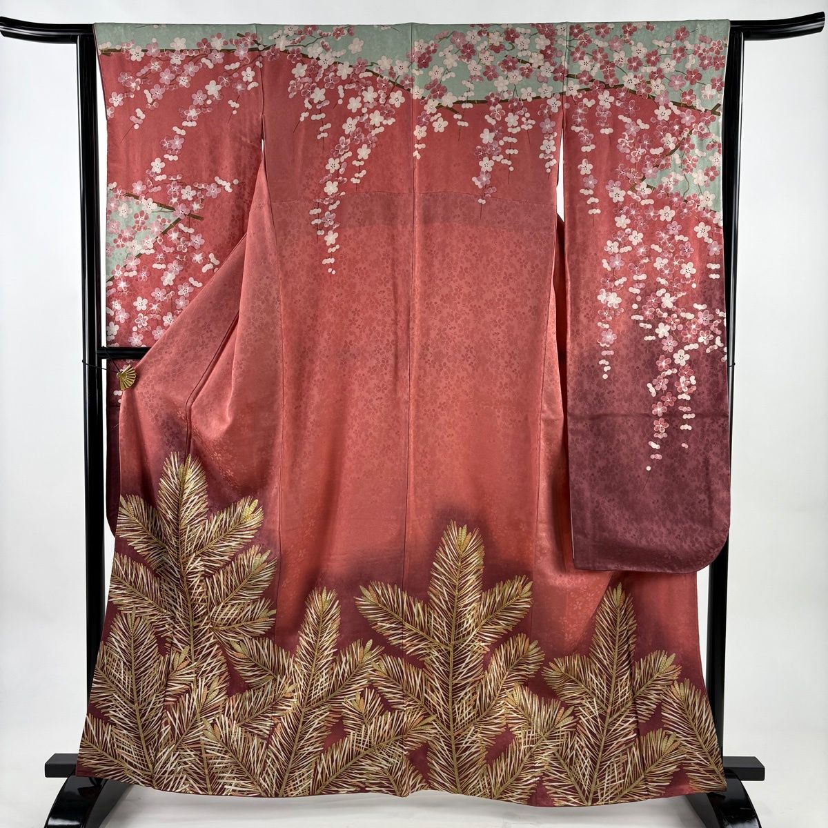 振袖 身丈163.5 cm 裄丈63 S 袷 岩田専太郎 落款 松 梅 金糸 金彩 ピンク 正絹 秀品