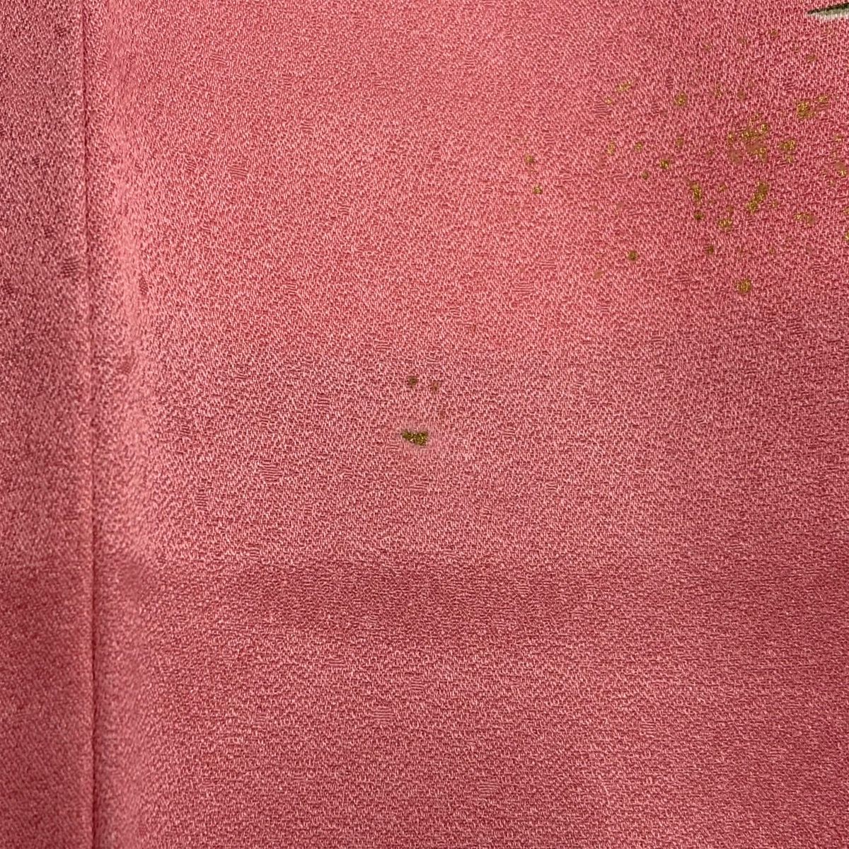  振袖 身丈155 cm 裄丈62.5 S 袷 御所車 牡丹 金彩 ピンク 正絹 秀品 振袖 着物