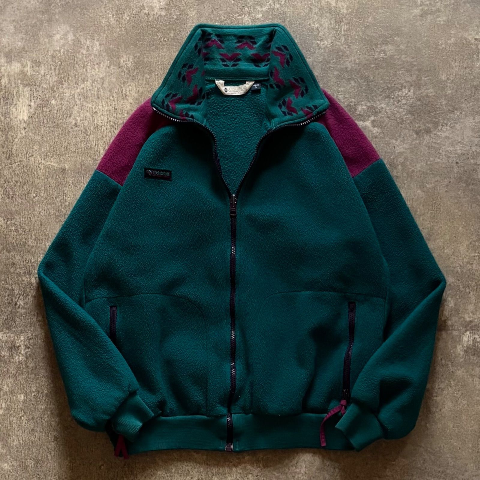 90年代 90 s Columbia コロンビア レディース フリース ジャケット 襟 柄 ターコイズ アメリカ製