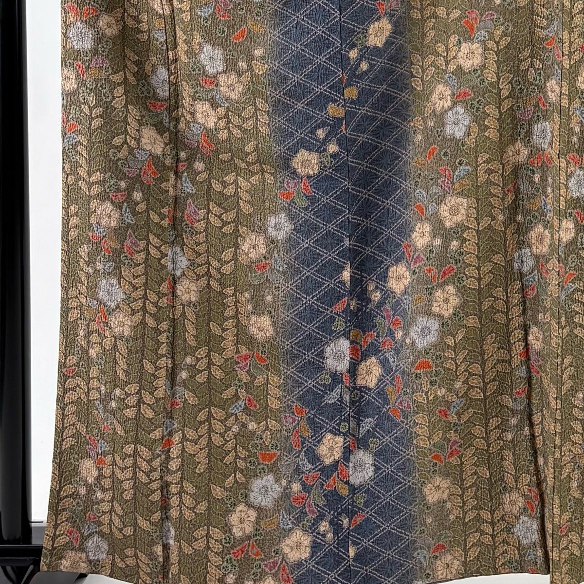 小紋 身丈161.5 cm 裄丈65 M 袷 草花 菱 茶緑色 正絹 秀品