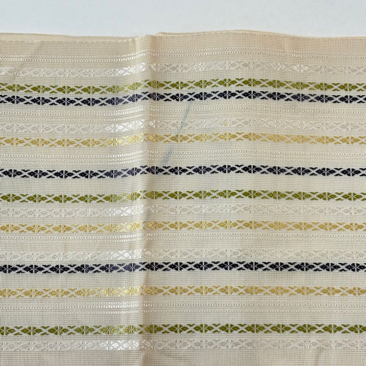  名古屋帯 名品 夏帯 紗 八寸名古屋帯 縞 幾何学模様あ ベージュ 正絹 名古屋帯 帯