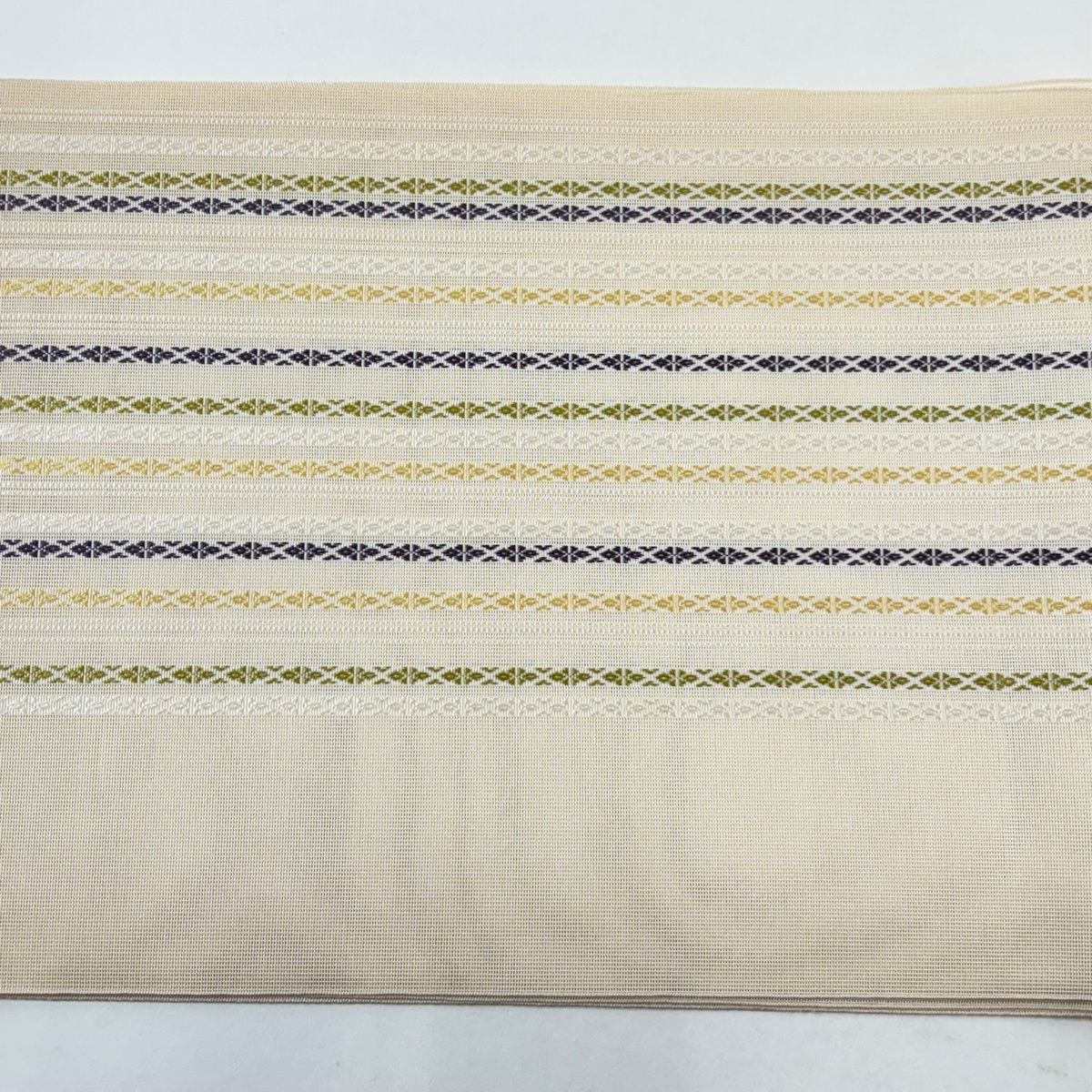 名古屋帯 名品 夏帯 紗 八寸名古屋帯 縞 幾何学模様あ ベージュ 正絹