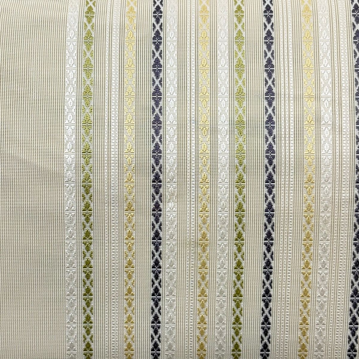 名古屋帯 名品 夏帯 紗 八寸名古屋帯 縞 幾何学模様あ ベージュ 正絹