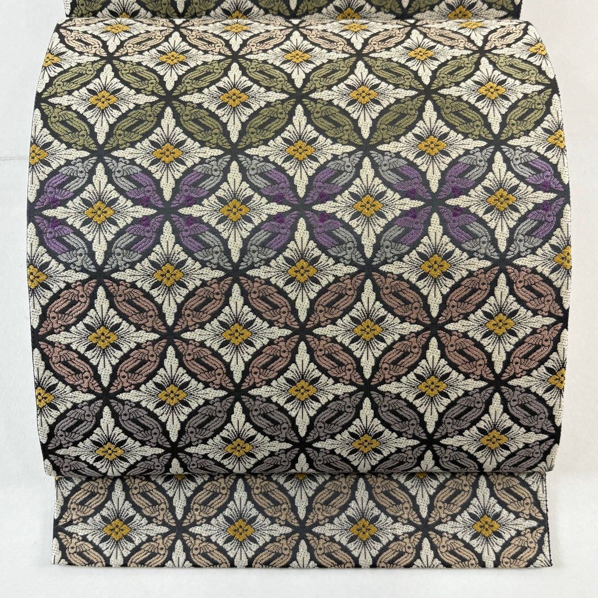 袋帯 名品 箔屋清兵衛 落款 西陣織 鳥襷文 墨色 六通 正絹 【中古