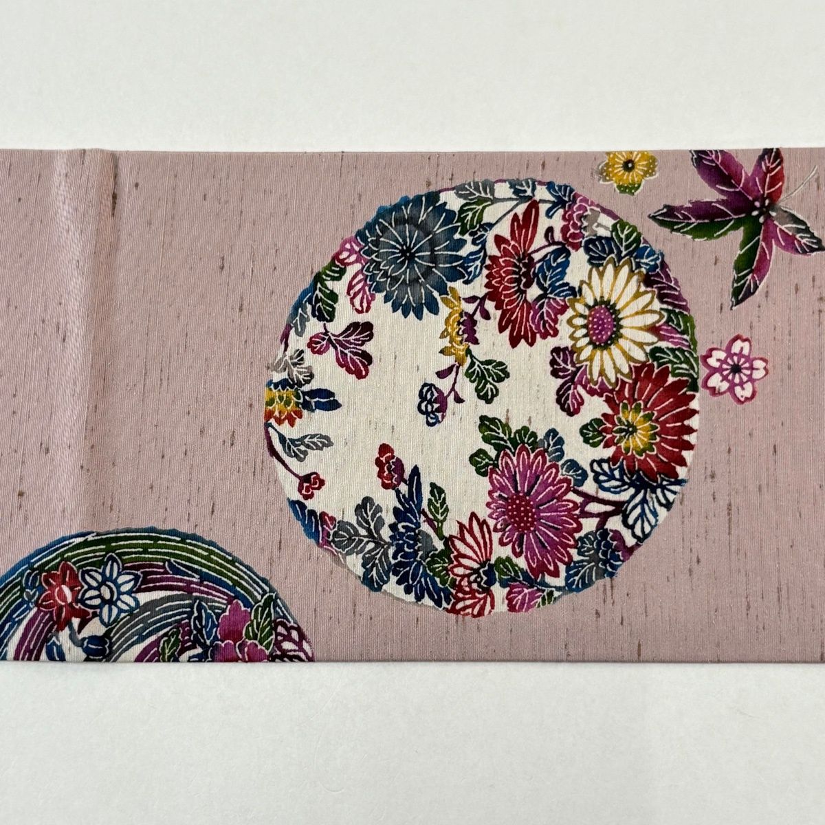  名古屋帯 名品 紬地 花丸文 桜 薄紫 正絹 名古屋帯 帯