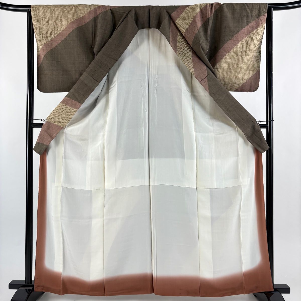  訪問着 身丈164 cm 裄丈65 M 袷 疋田 幾何学模様 茶色 正絹 名品 訪問着 付け下げ 着物