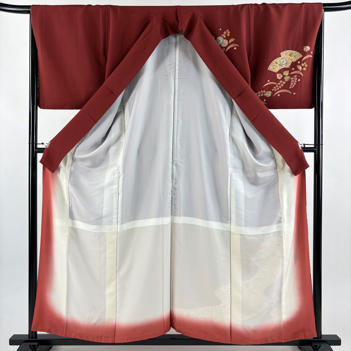 付下げ 身丈156cm 裄丈66.5cm M 袷 翠山工房 落款 草花 扇面 絞り