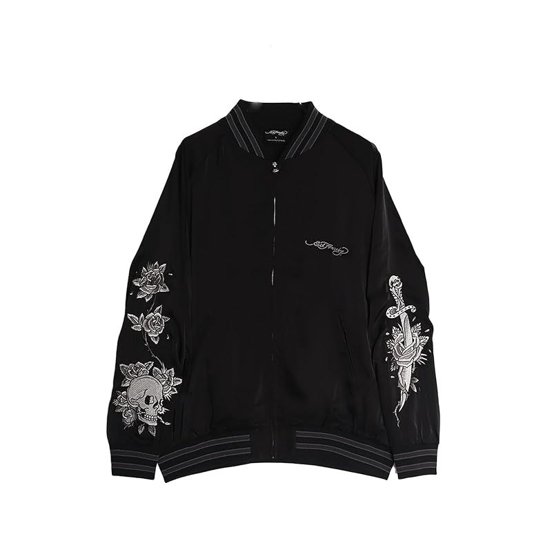 Ed Hardy エドハーディー スカジャン スタジャン ブルゾン アウター 刺繍 メンズ レディース M ブラック|グレー|薔薇