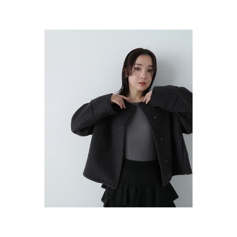 ノーカラーウェーブシャギーブルゾン