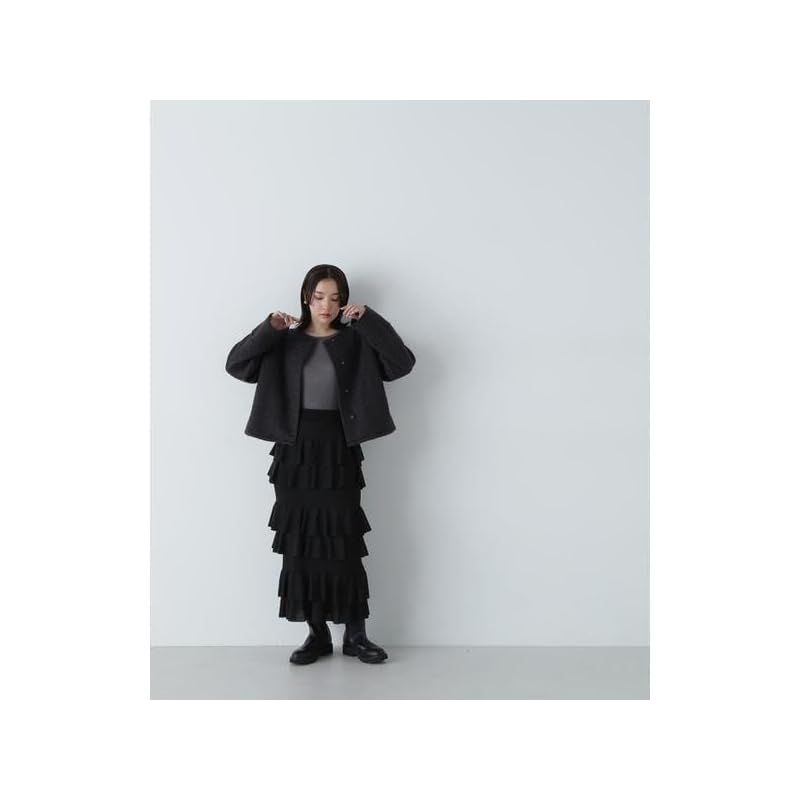 ノーカラーウェーブシャギーブルゾン