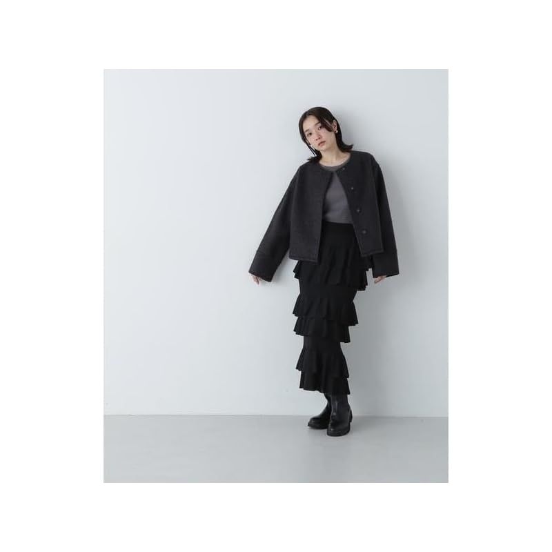 ノーカラーウェーブシャギーブルゾン