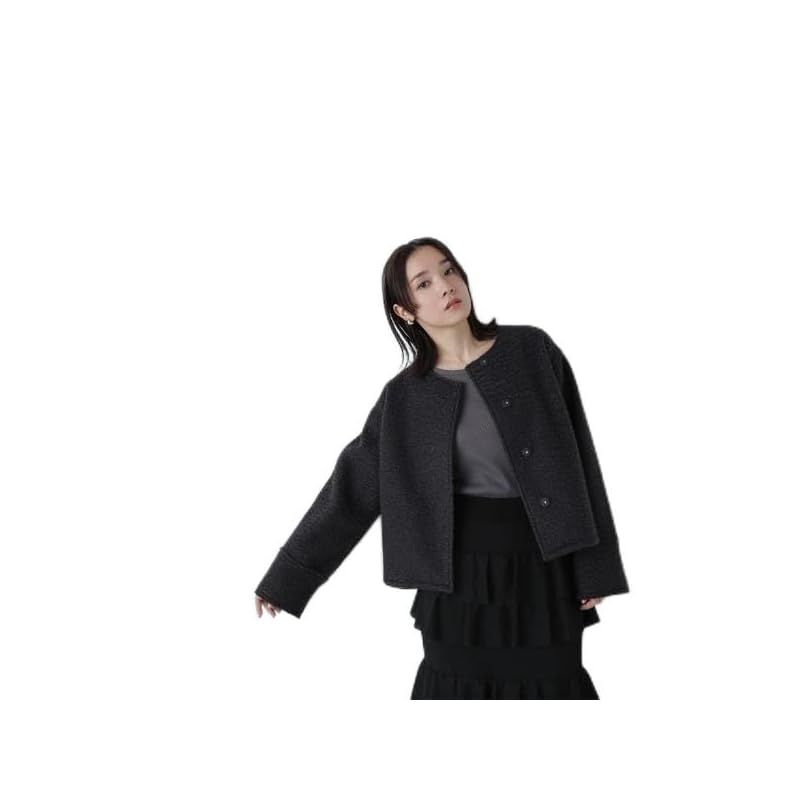 ノーカラーウェーブシャギーブルゾン