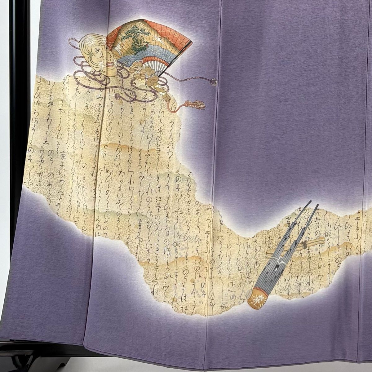 付下げ 身丈160 cm 裄丈66 M 袷 樽本伊勢蔵 落款 能 文字文 金銀彩 ぼかし 紫 正絹 名品
