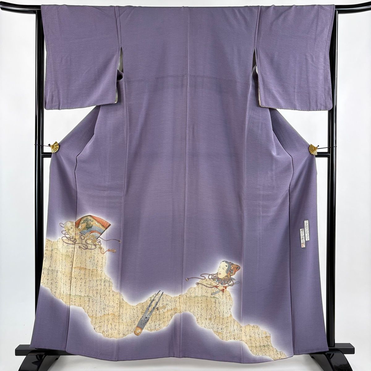 付下げ 身丈160 cm 裄丈66 M 袷 樽本伊勢蔵 落款 能 文字文 金銀彩 ぼかし 紫 正絹 名品