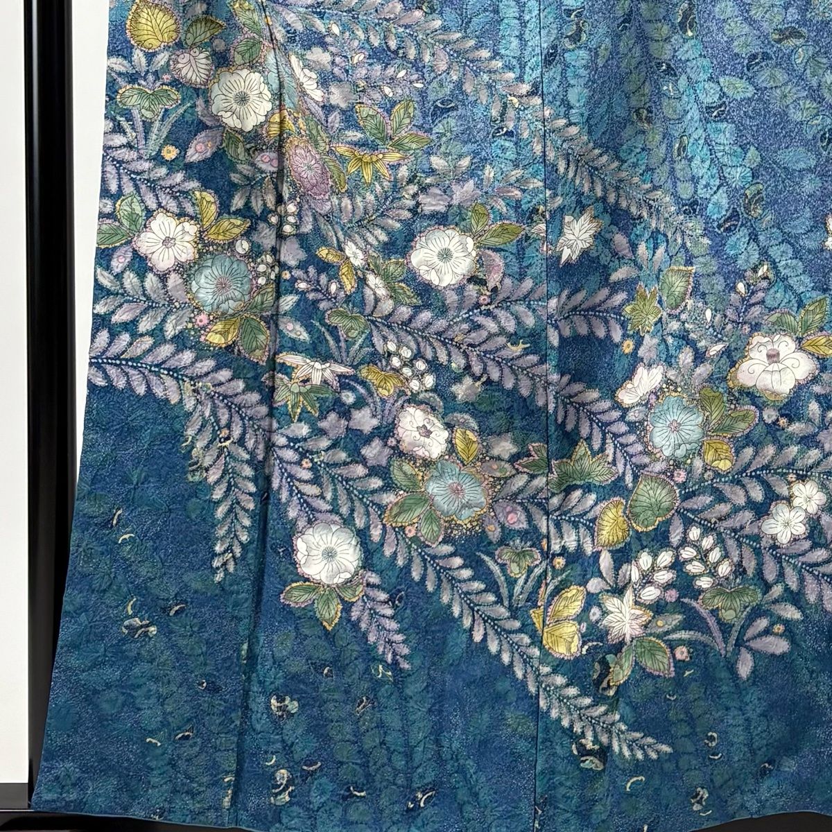 訪問着 身丈158 cm 裄丈63 S 袷 落款 辻が花柄 銀通し 金彩 青 正絹 名品