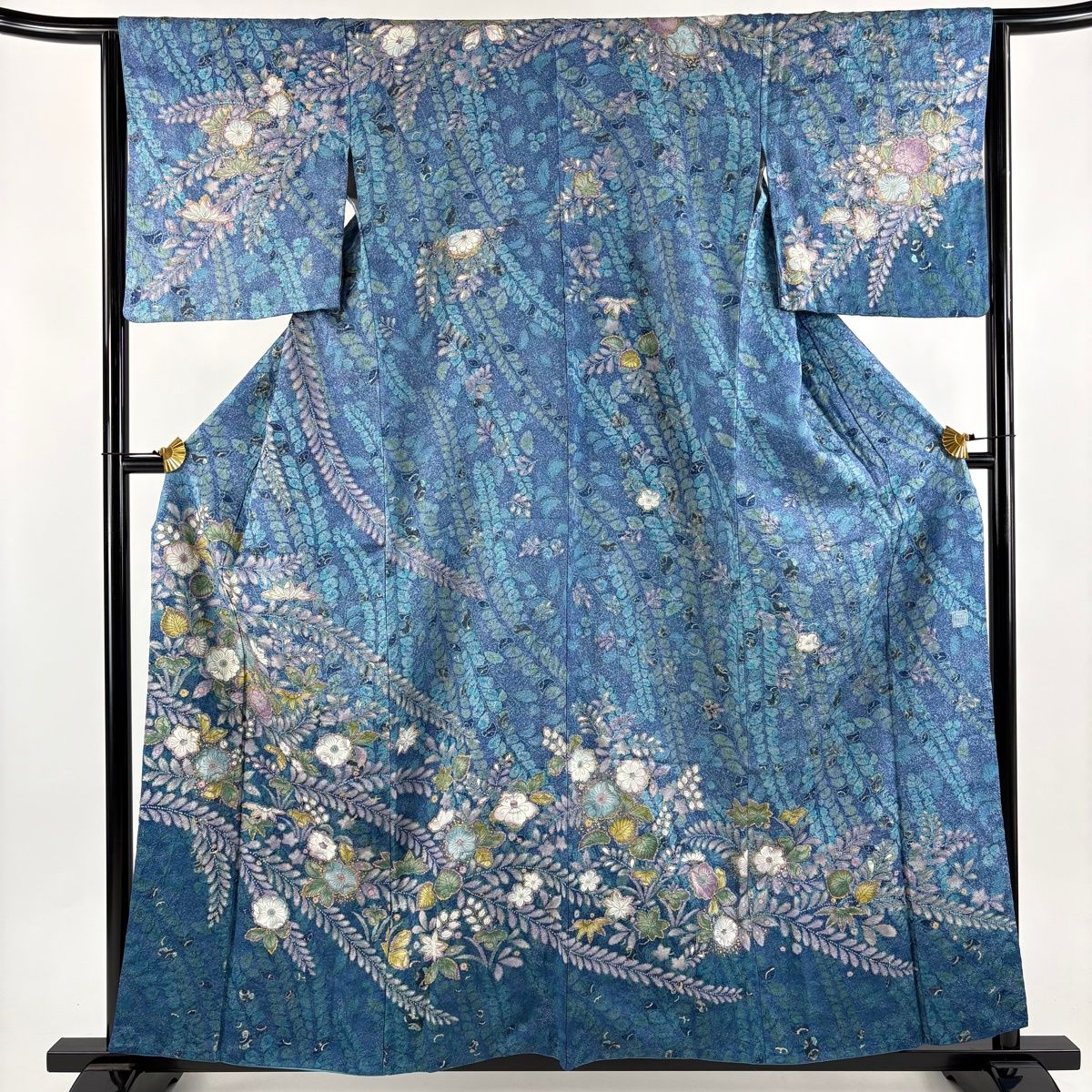 訪問着 身丈158 cm 裄丈63 S 袷 落款 辻が花柄 銀通し 金彩 青 正絹 名品