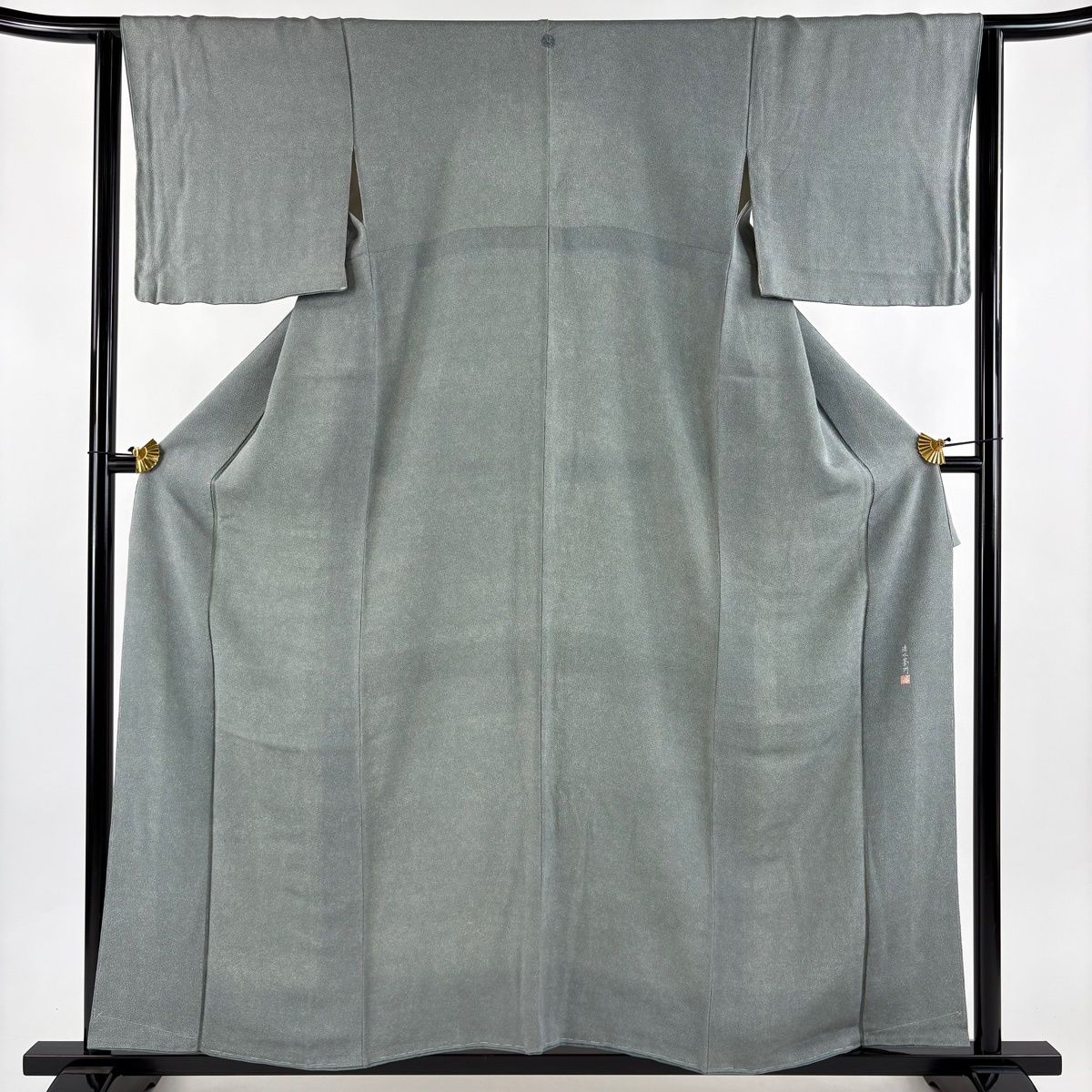 江戸小紋 身丈155 cm 裄丈64.5 M 袷 落款 鮫 縮緬 灰緑 正絹 名品 一つ紋