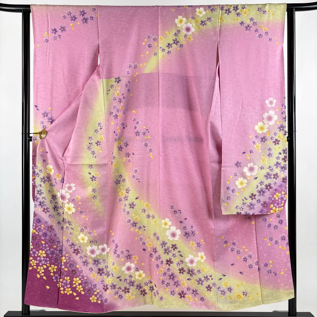 振袖 身丈152.5 cm 裄丈62 S 袷 桜 桜の花びら 金糸 金彩 ピンク 正絹 名品
