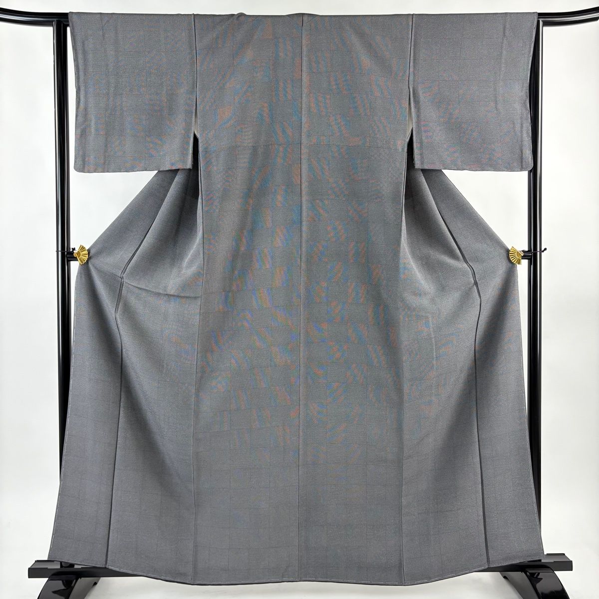 江戸小紋 身丈160 cm 裄丈63.5 S 袷 落款 格子 市松 黒灰 正絹 名品