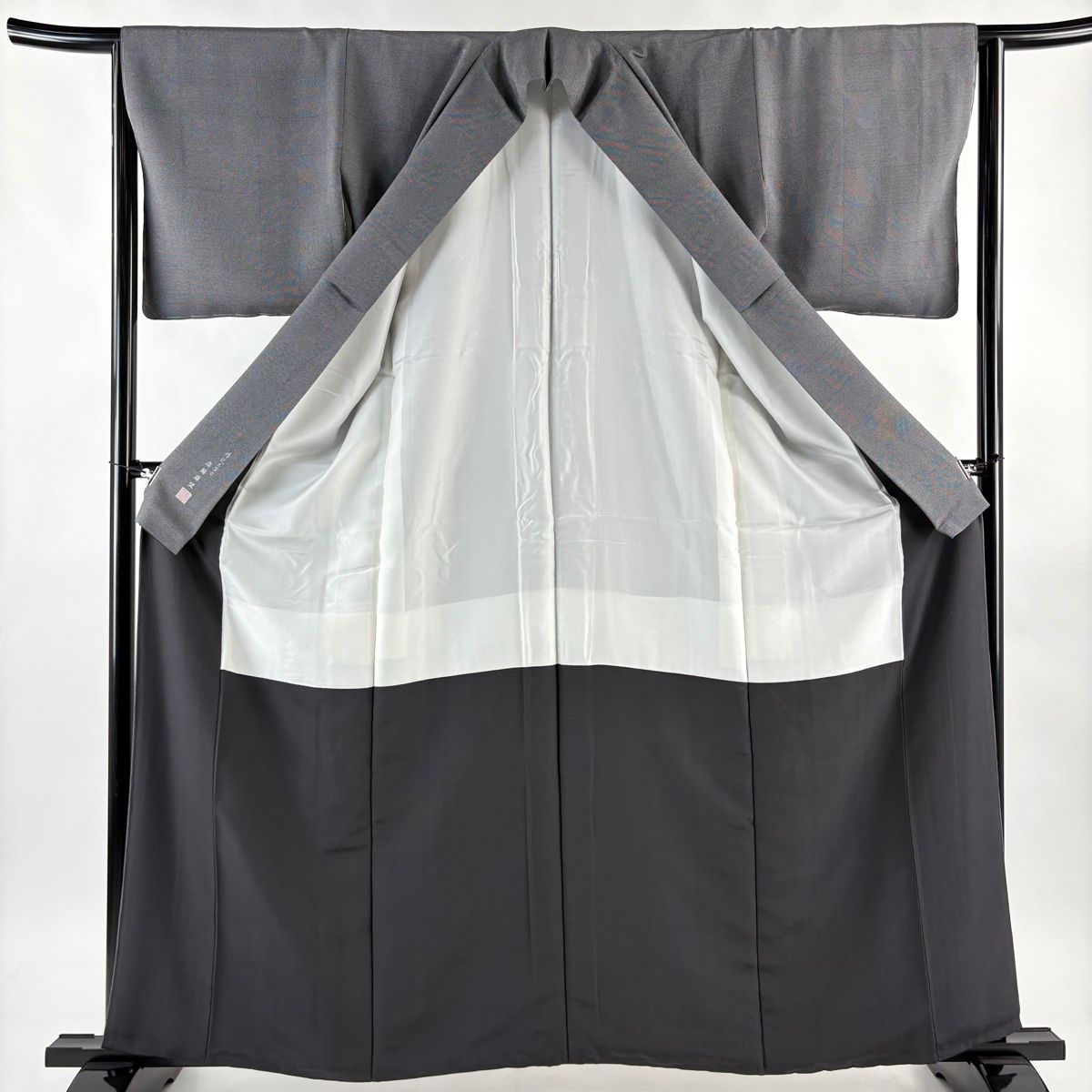 江戸小紋 身丈160cm 裄丈63.5cm S 袷 落款 格子 市松 黒灰 正絹 名品