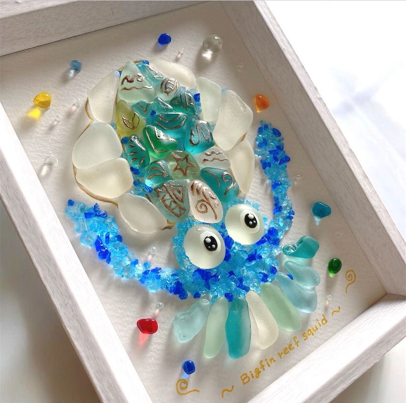 クーポンあり❣️アオリイカ♡シーグラスアート ガラスアート 海