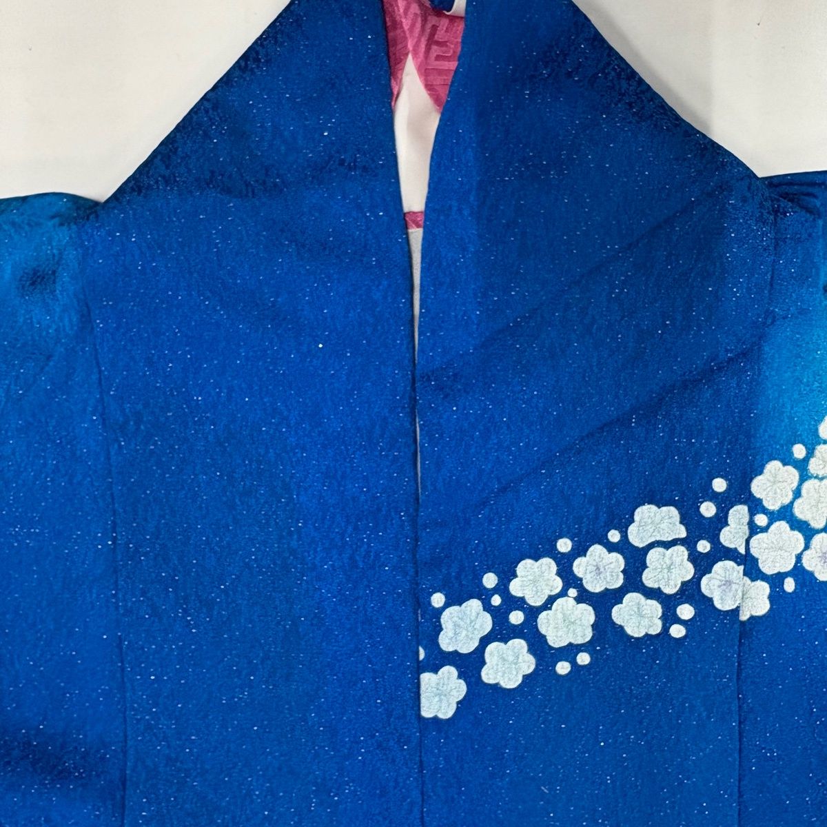振袖 身丈162cm 裄丈67.5cm L 袷 桜 梅 銀通し 箔 青 正絹 名品 【中古