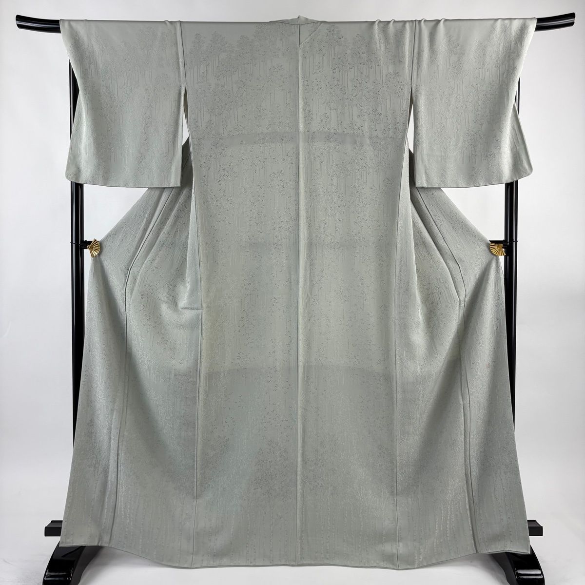色無地 身丈166.5 cm 裄丈70.5 L 袷 北出与三郎 落款 地紋 灰緑 正絹 名品