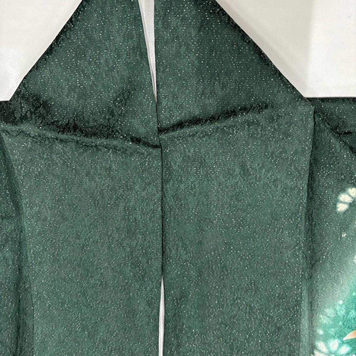 振袖 身丈166.5cm 裄丈66.5cm M 袷 桜 銀通し 箔 深緑 正絹 名品