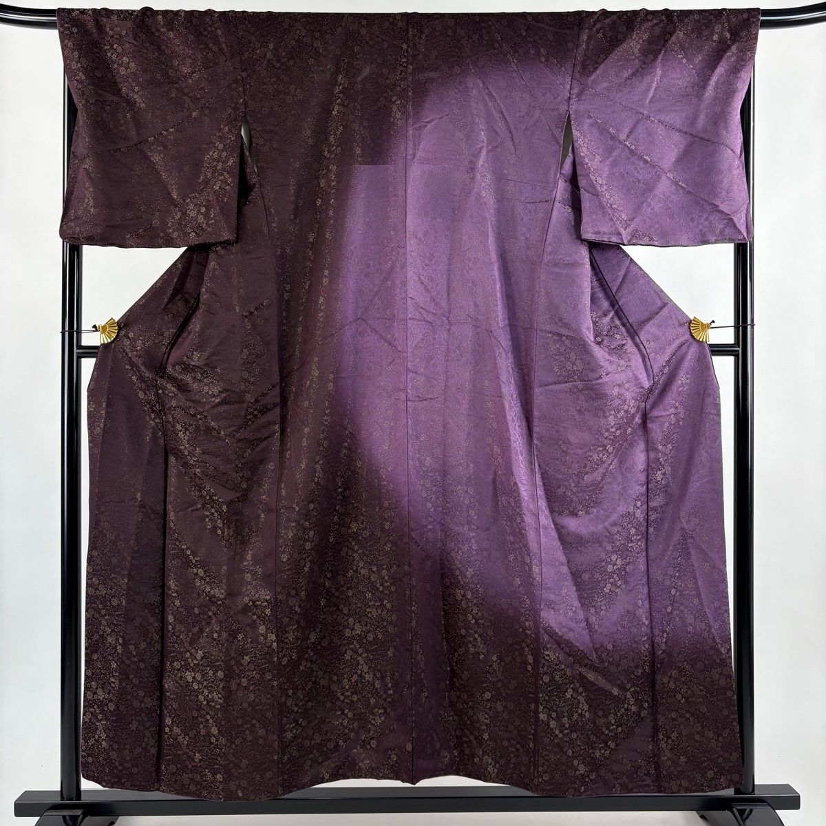 付下げ 身丈155 cm 裄丈68 L 袷 菊 笹 金通し 濃紫 正絹 名品