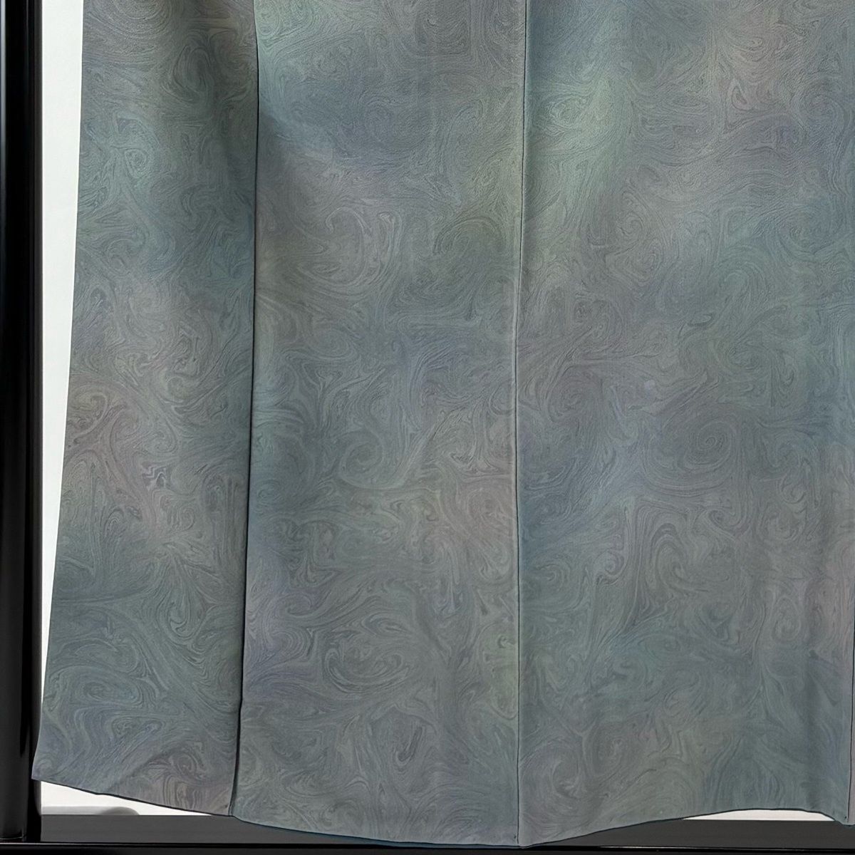 小紋 身丈156 cm 裄丈61 S 袷 墨流し ぼかし 灰緑 正絹 名品