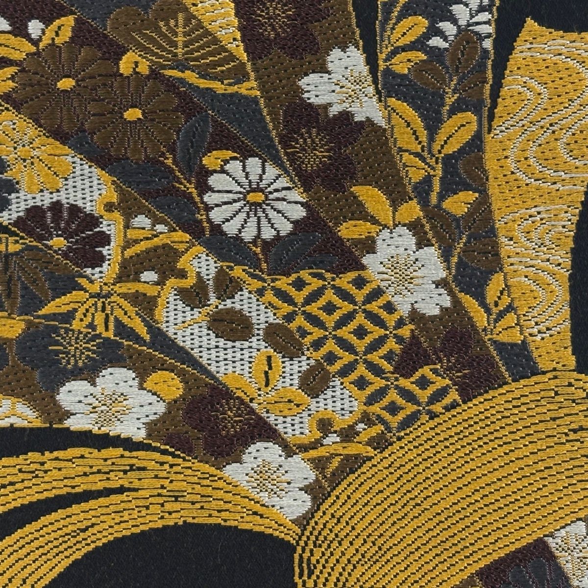 美品】 袋帯 名品 柿渋染 束ね熨斗 松竹梅 黒 全通 正絹 【中古