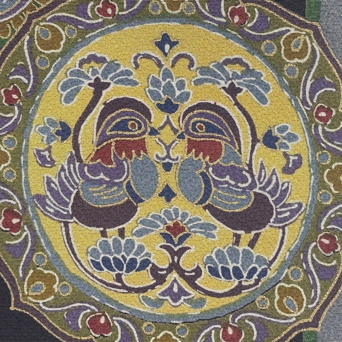 名古屋帯 名品 向鳥 華文 金彩 濃紫 正絹