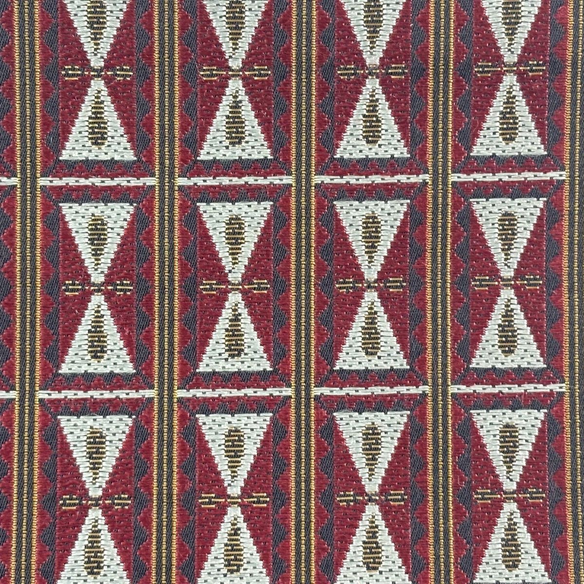 名古屋帯 名品 幾何学 縞 金糸 箔 小豆色 正絹