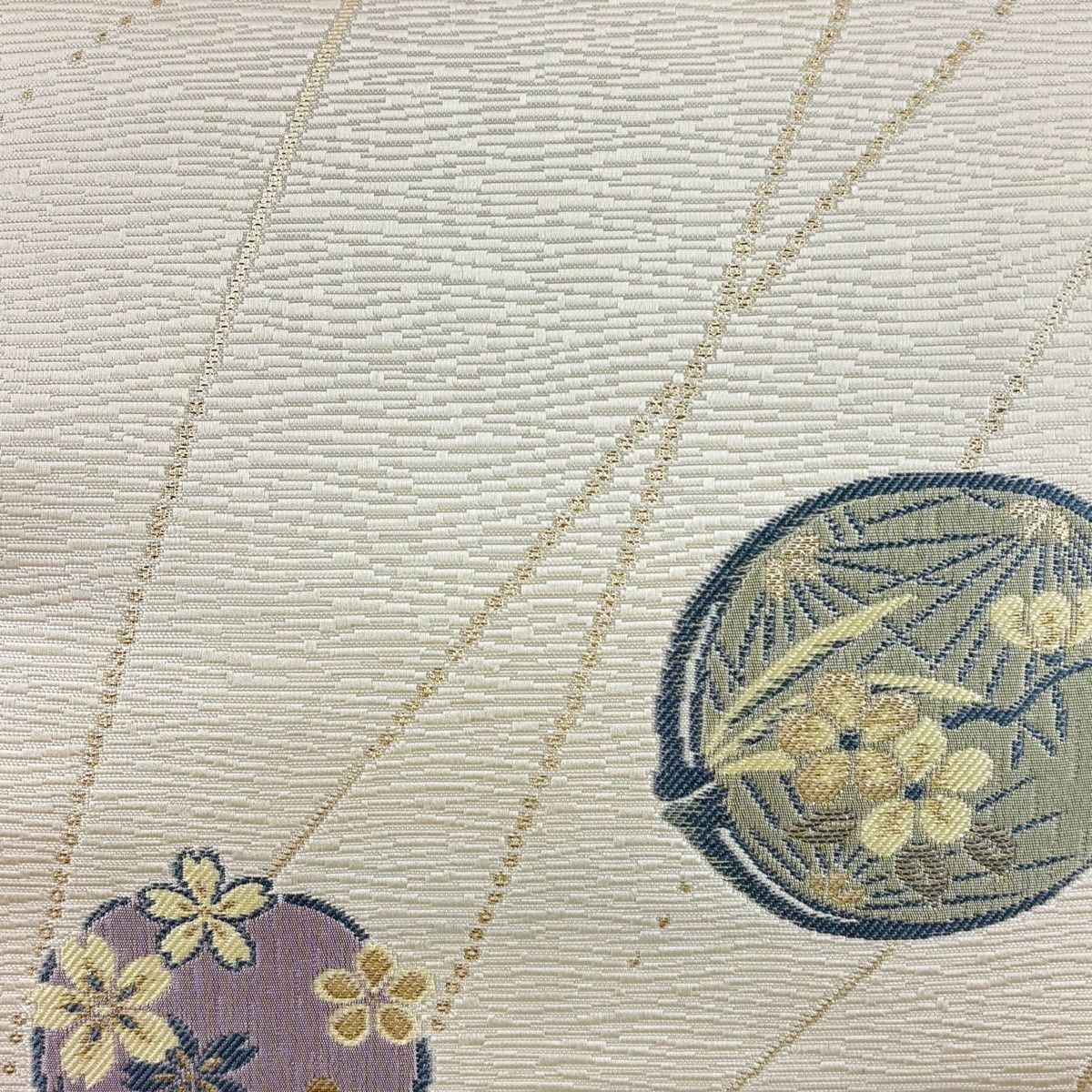 名古屋帯 名品 桜 松竹梅 箔 クリーム 正絹