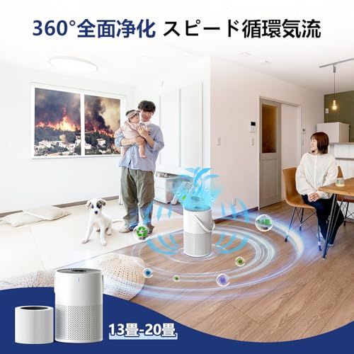 空気清浄機 小型 360°循環浄化 静音 花粉対策 13畳 USB 節電対策 強力脱臭 3段風速 LEDスクリーン 睡眠モード チャイルドロック タイマー付き 卓上 集じん |PM 2.5| ホコリ|ペット|除菌 マイナスイオン 9 b 3 e 23 ae