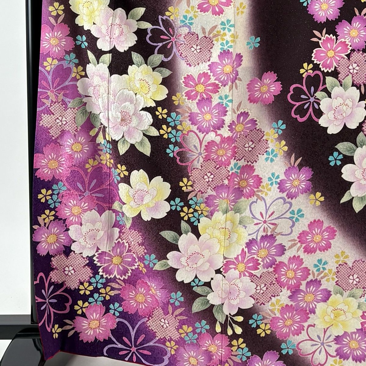 振袖 身丈167 cm 裄丈71 5 L 袷 袋帯フルセット 桜 草花 金通し 刺繍 茶紫 正絹 名品