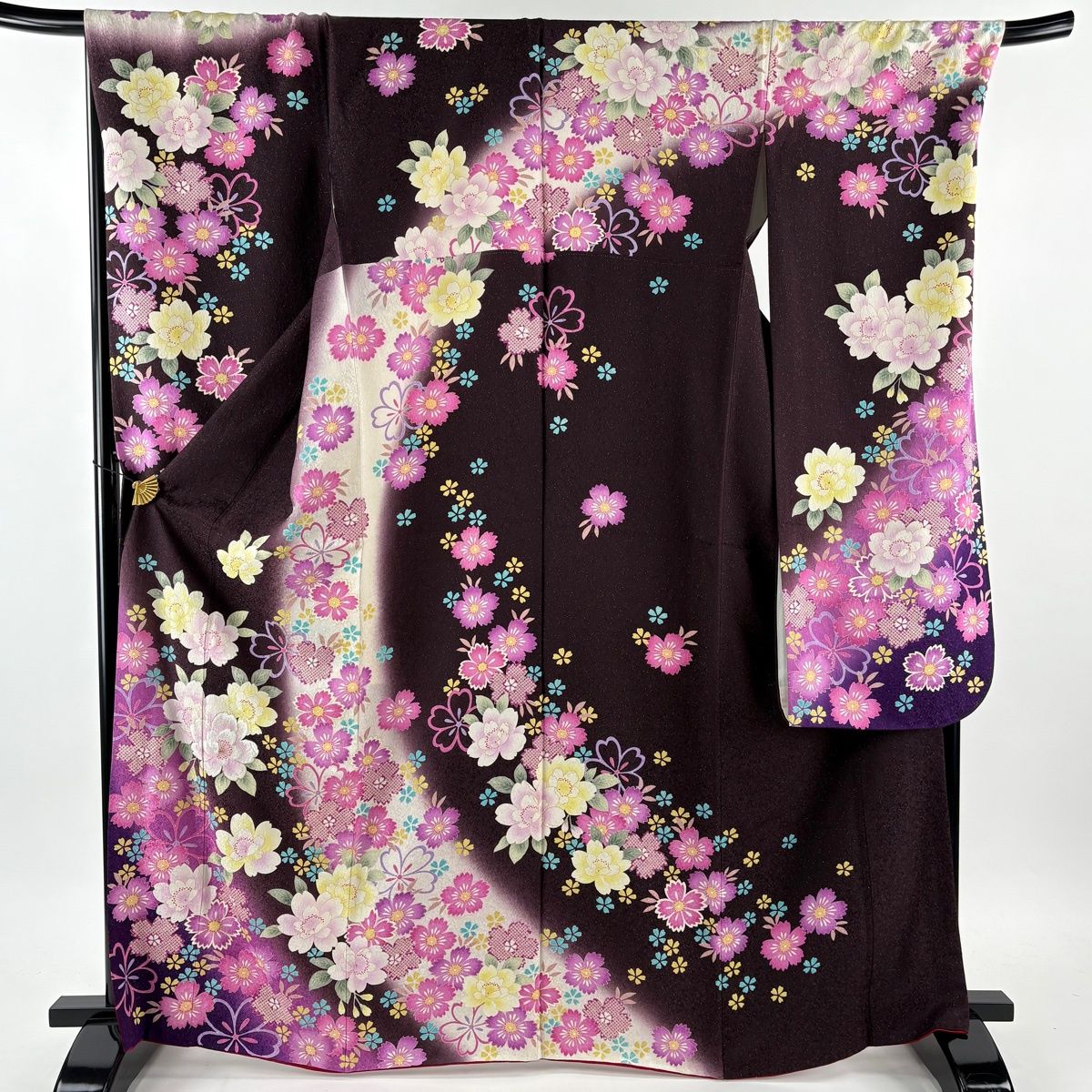美品】 振袖 身丈167cm 裄丈71.5cm L 袷 袋帯フルセット 桜 草花 金