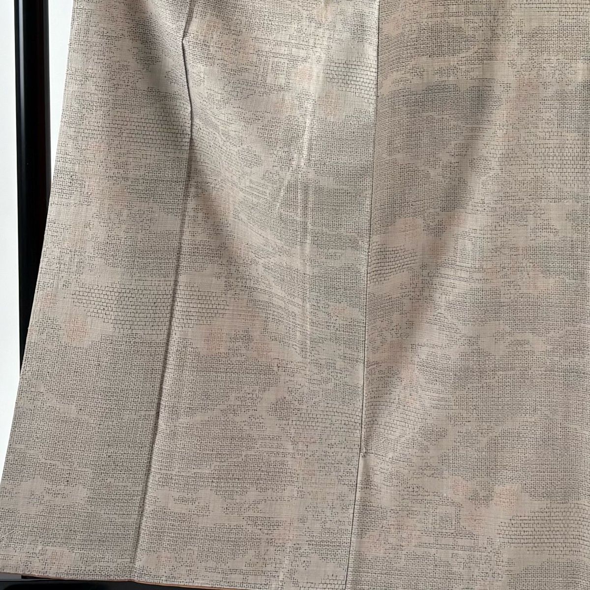 紬 身丈160 cm 裄丈64 M 袷 名古屋帯セット 松梅 亀甲絣 灰茶 正絹 秀品