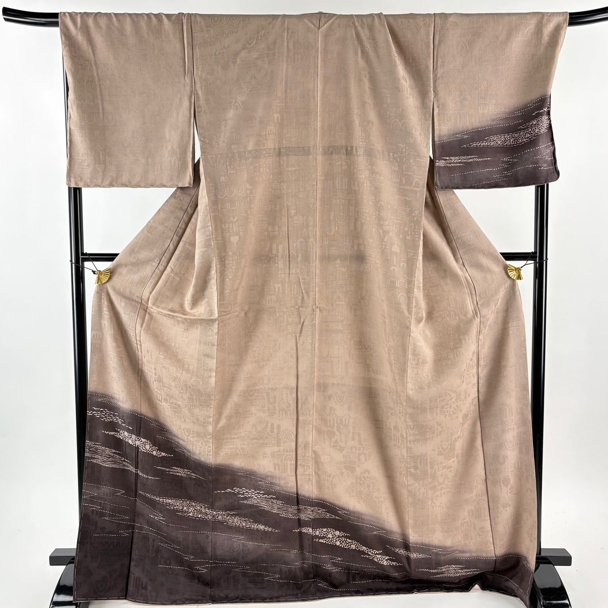  付下げ 身丈172 cm 裄丈70 L 袷 袋帯セット 花 霞 ぼかし 薄小豆 正絹 秀品 訪問着 付け下げ 着物