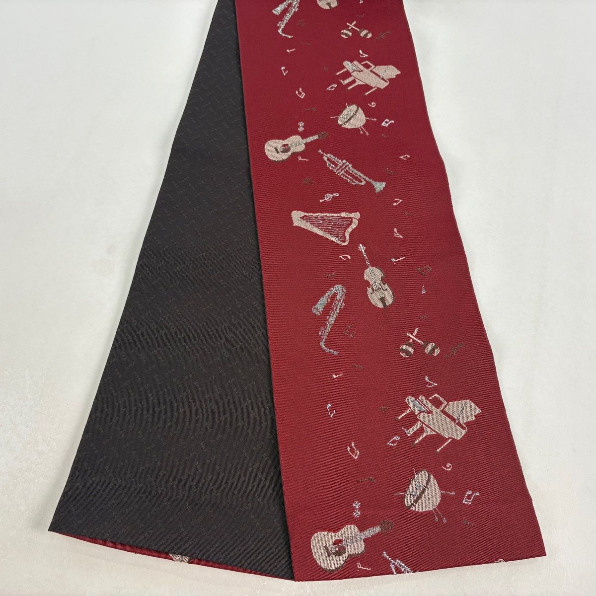 半幅帯 優品 楽器 音符 えんじ色 化繊