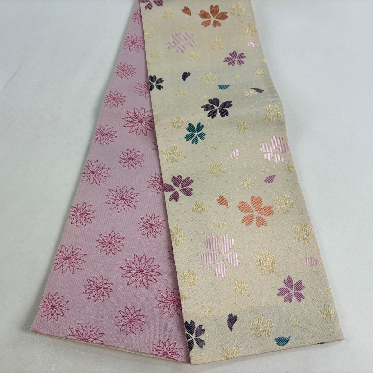 半幅帯 優品 想屋 桜 花びら ベージュ 化繊