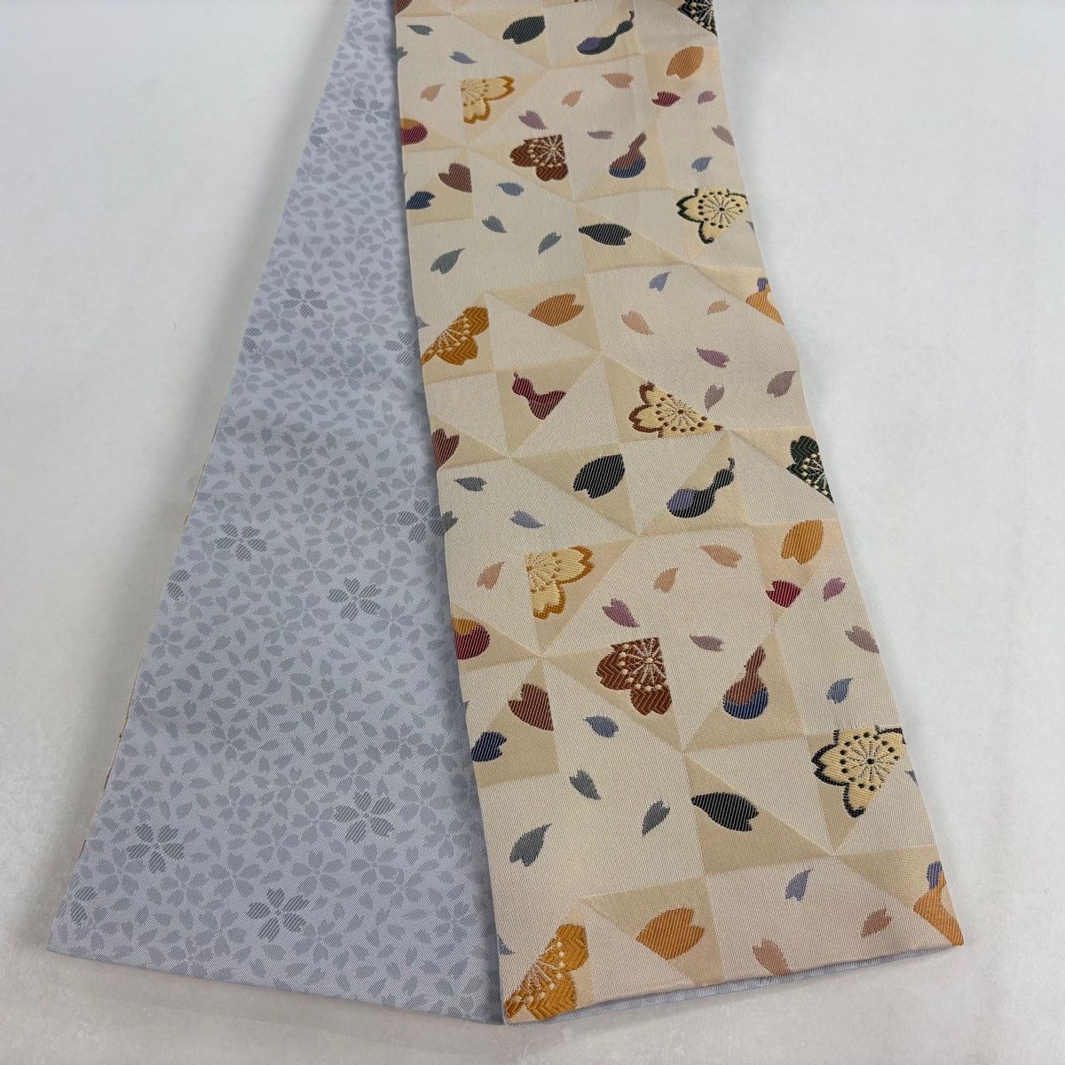 半幅帯 優品 桜 ひょうたん 薄茶色 化繊