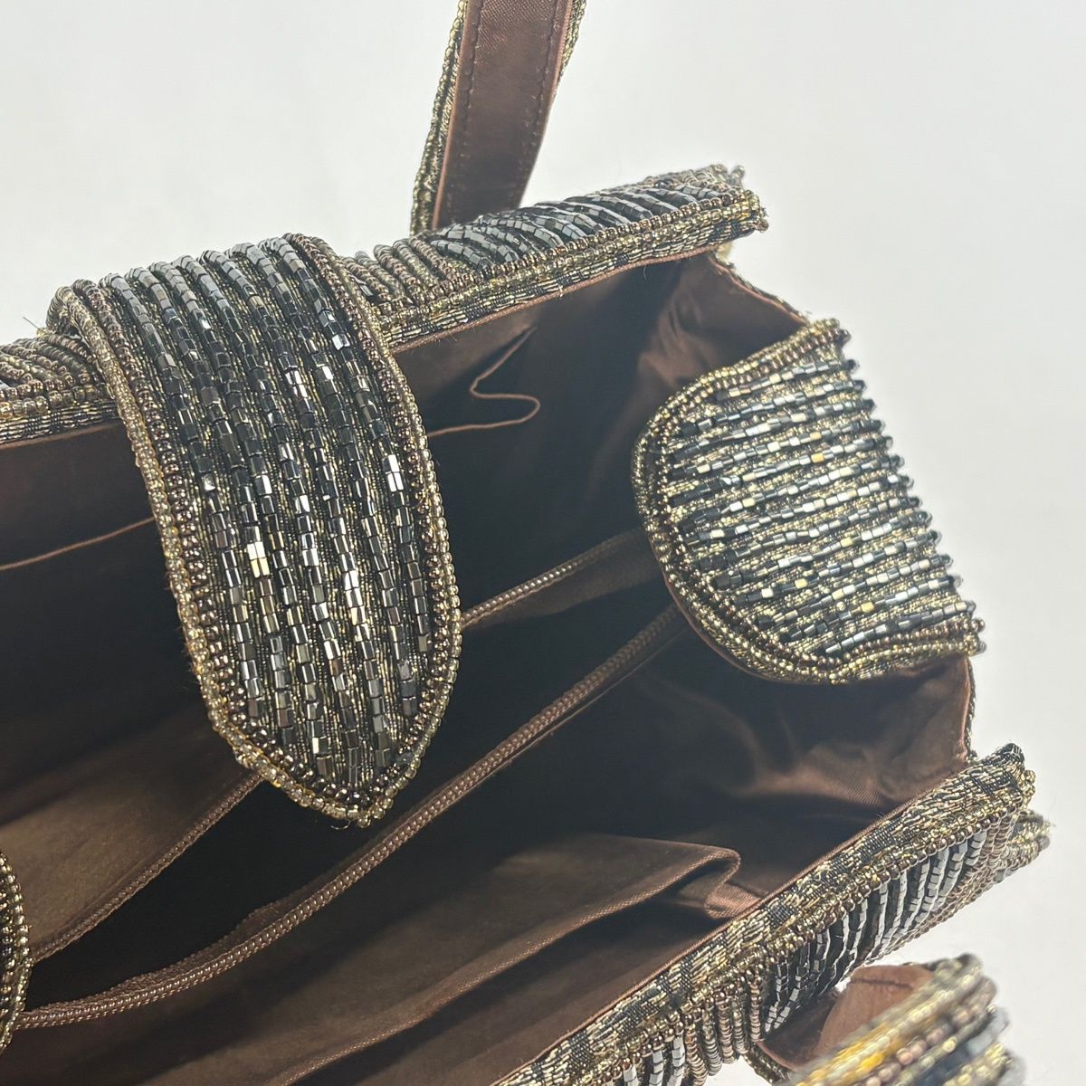 美品】 和装バッグ 優品 ビーズバッグ フォーマル 華文 幾何学模様 金