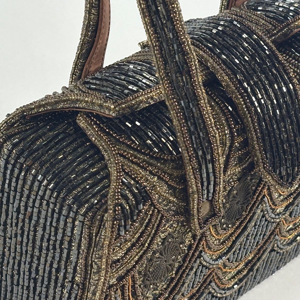 美品】 和装バッグ 優品 ビーズバッグ フォーマル 華文 幾何学模様 金