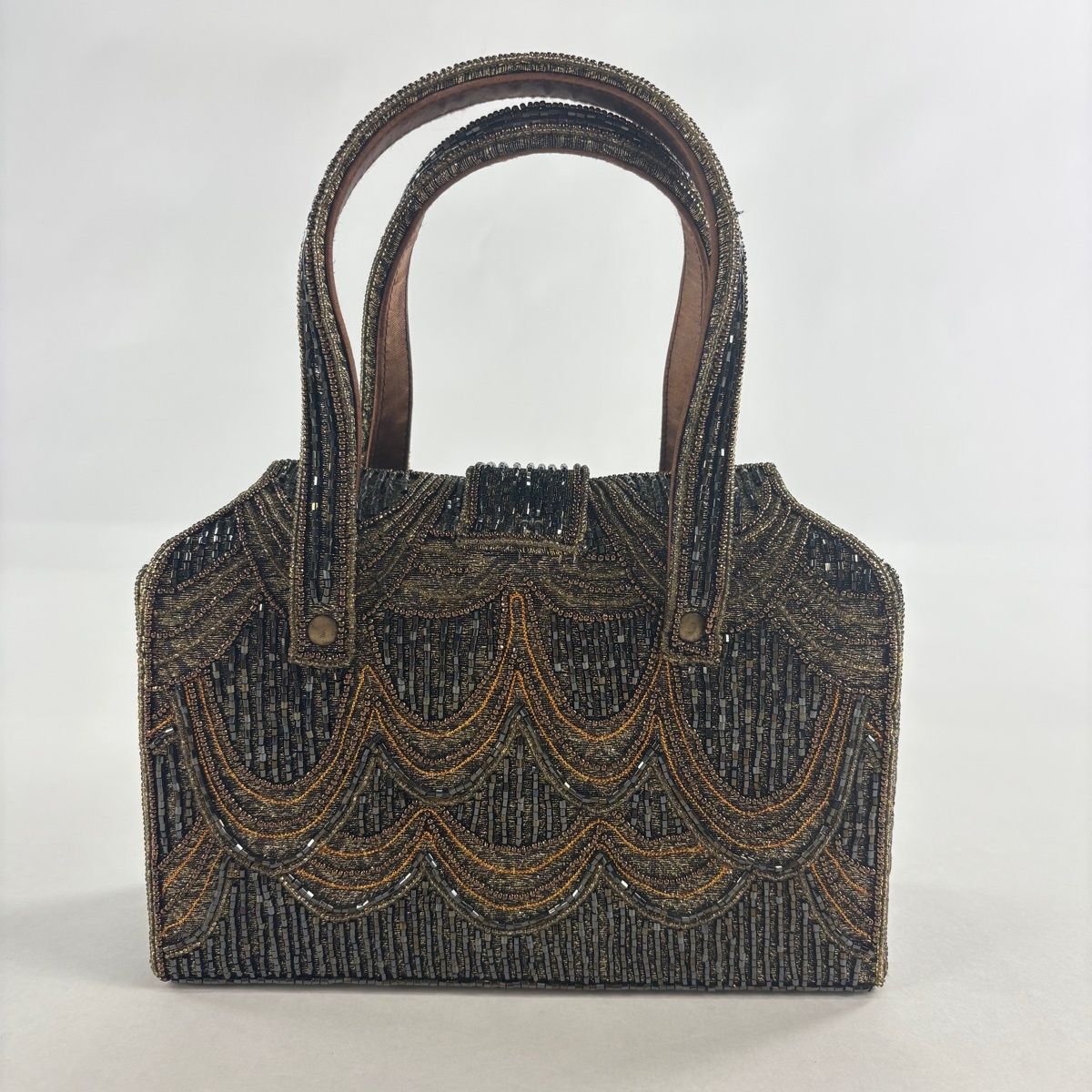 美品】 和装バッグ 優品 ビーズバッグ フォーマル 華文 幾何学模様 金